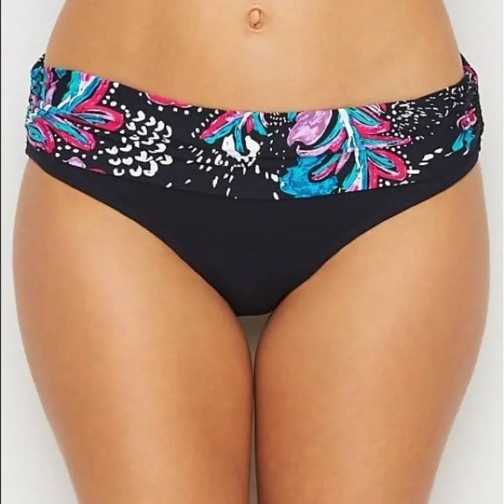 Anne Cole Floral Polka Dot‎ Black Pink Halter Top Two Piece Bikini Set Size XS